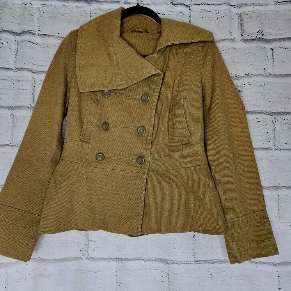 Topshop Womens Size 10 Double Breasted Olive Green Lined Military Jacket